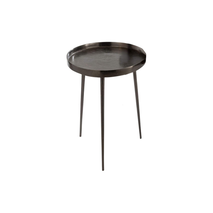 Front view of Neo black iron coffee table with round raised-edge top