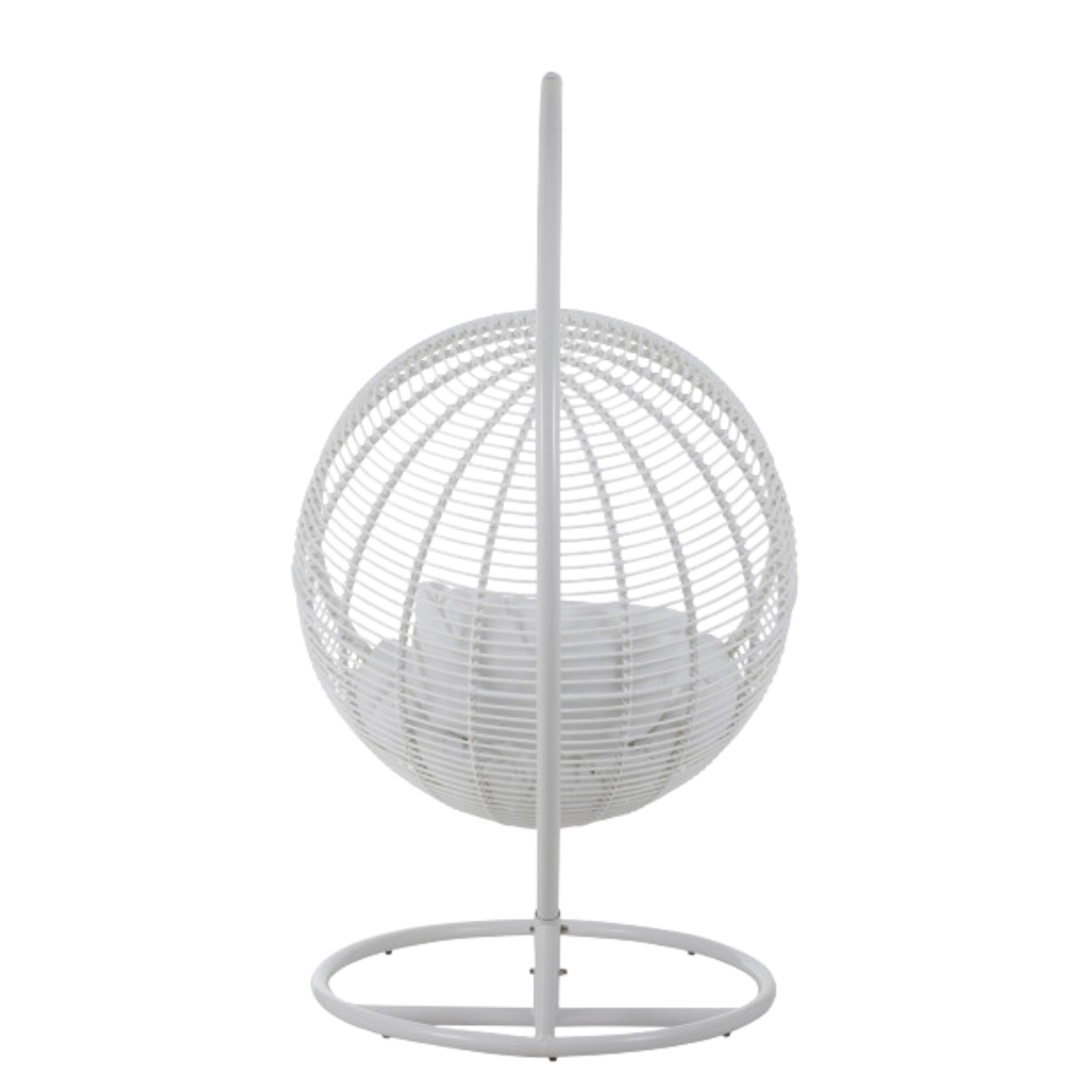 Back view showing the white woven pattern of the hanging chair.