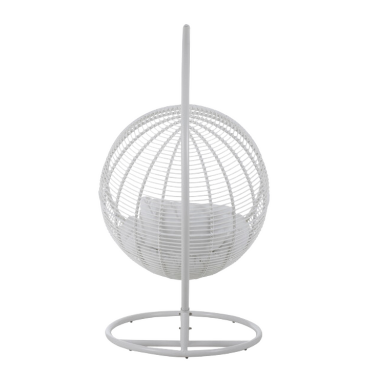 Back view showing the white woven pattern of the hanging chair.