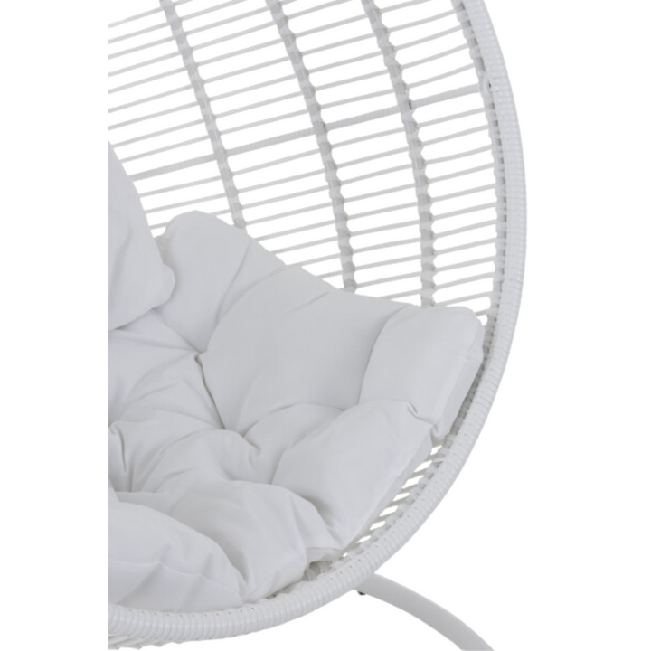 Close-up of the soft white cushion inside the hanging chair.