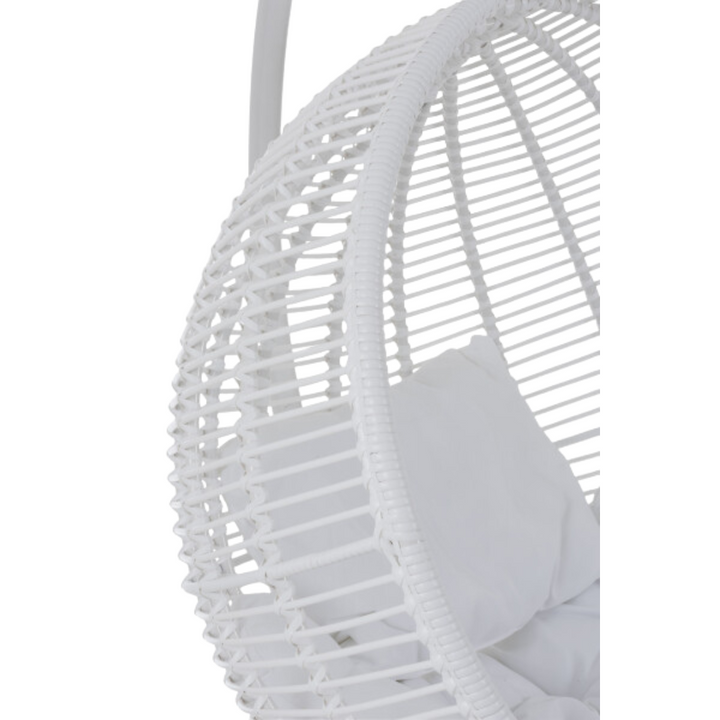 Close-up of the soft white cushion inside the hanging chair.