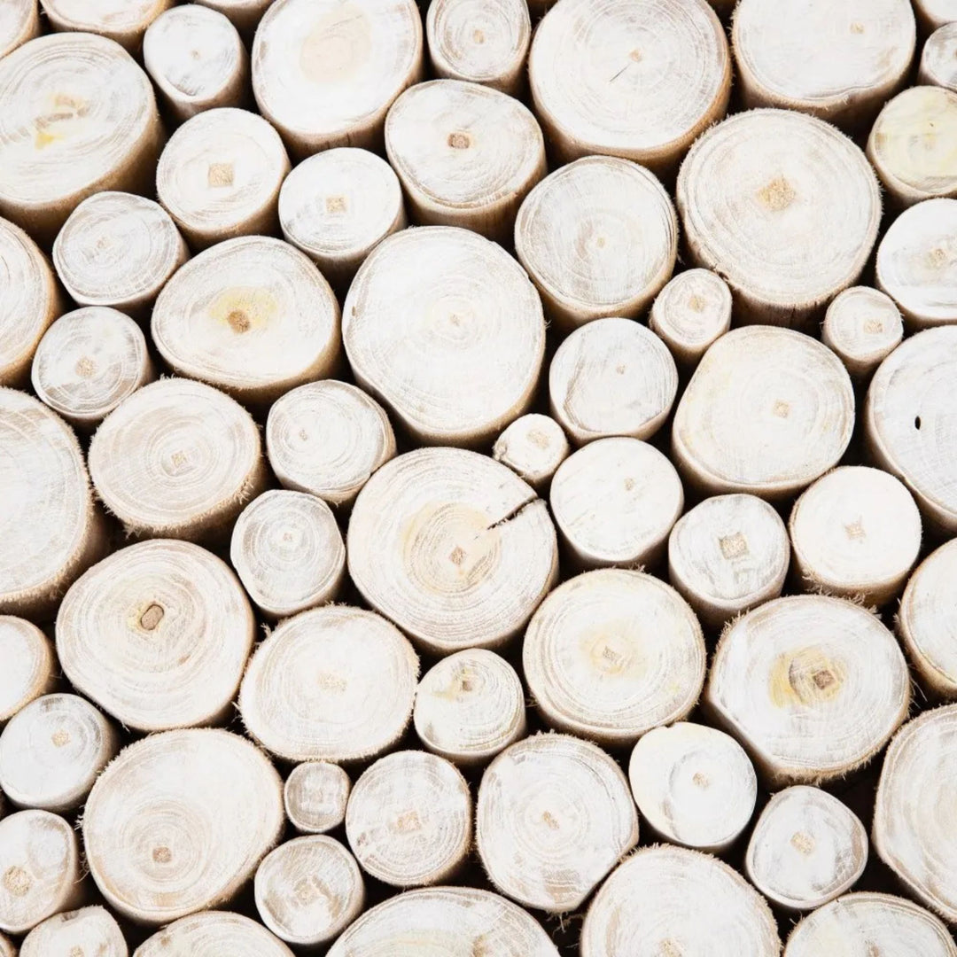 Close-up detail of natural teak branches showing grain, texture, and organic variations.