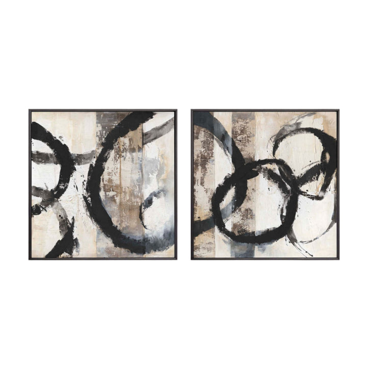 Abstract black and beige painting on canvas with textured brushstrokes from the Nimbo Collection.