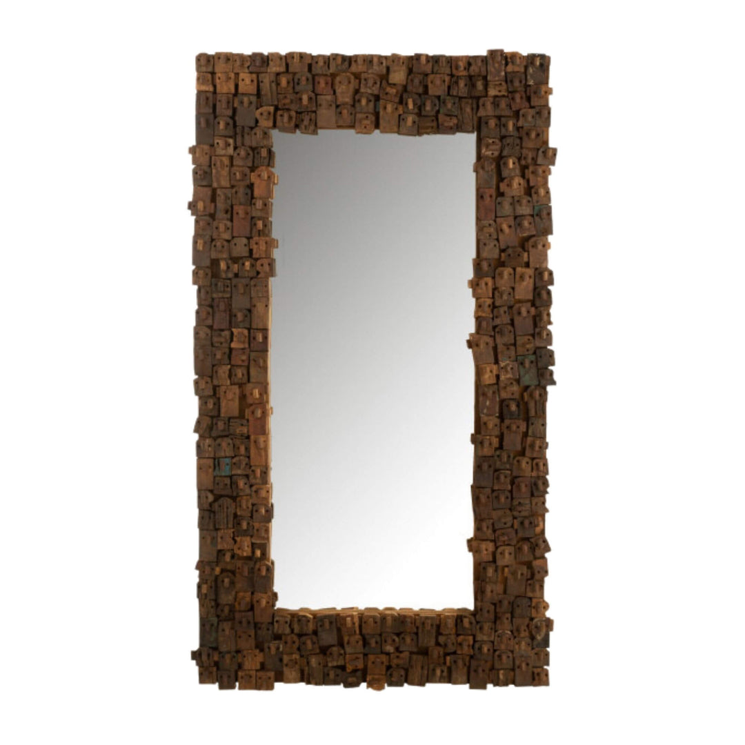 Nommo Rectangular Mirror with recycled wood frame in natural brown tones.