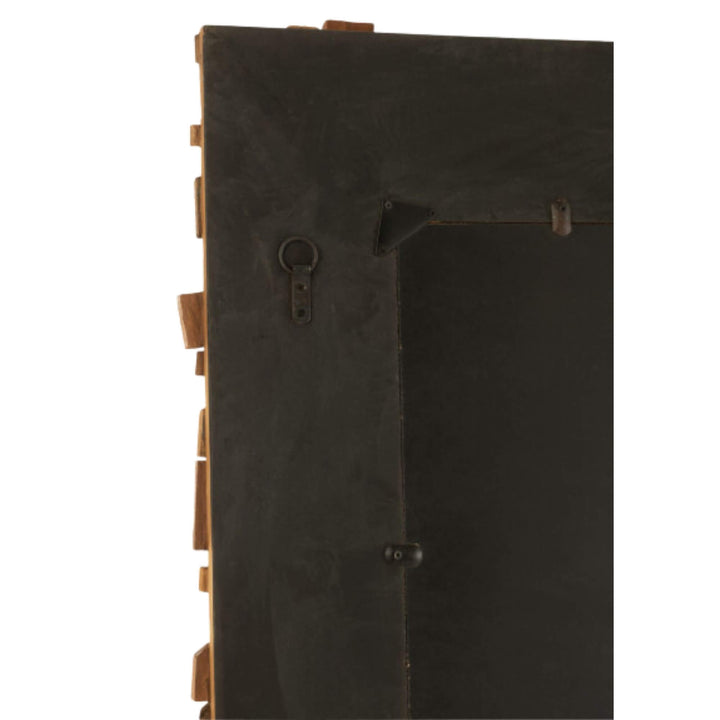 Close-up of Back of Nommo Mirror showing textured reclaimed wood blocks.

