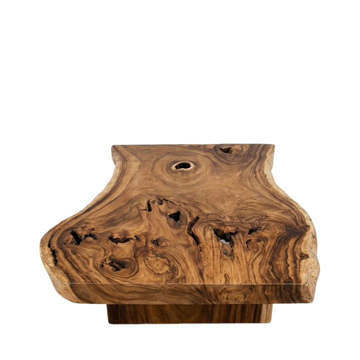 Top view of Noonu Coffee Table showcasing the natural grain and free-form shape of the suar wood.
