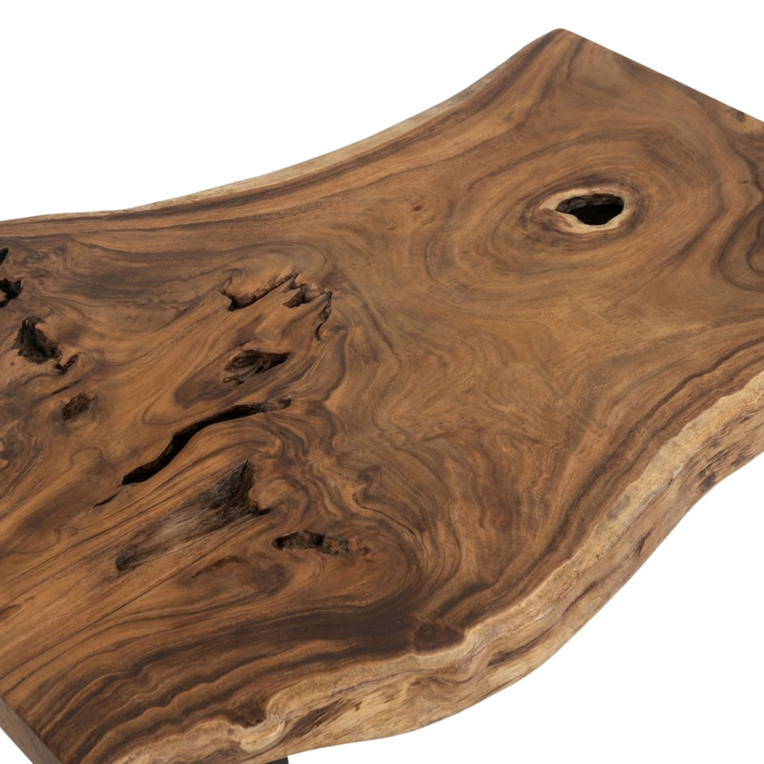Detail view of Noonu Coffee Table surface highlighting knots, grain patterns, and natural wood texture.