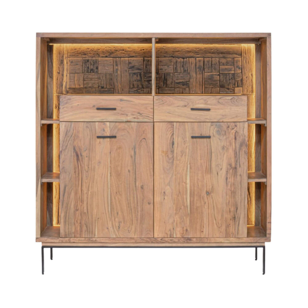 Closed front view of the Noor buffet highlighting its clean lines and natural wood grain.