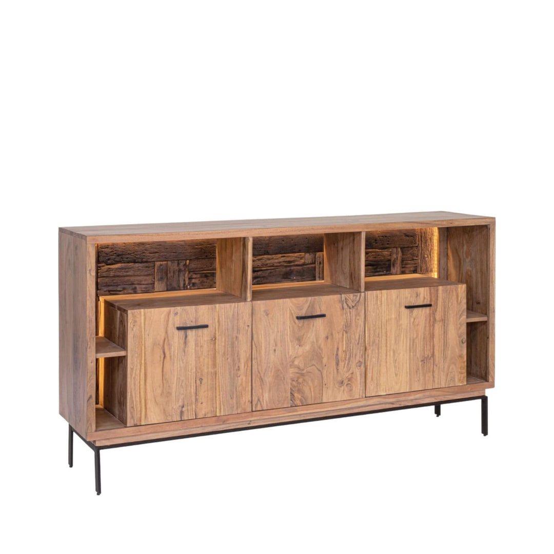Closed front view of the Noor buffet highlighting its wide proportions and natural wood grain.