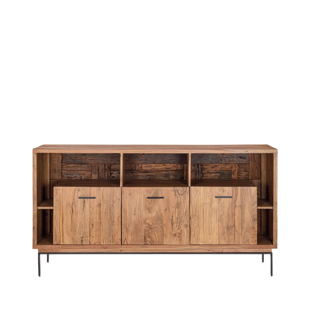 Closed front view of the Noor buffet highlighting its wide proportions and natural wood grain.