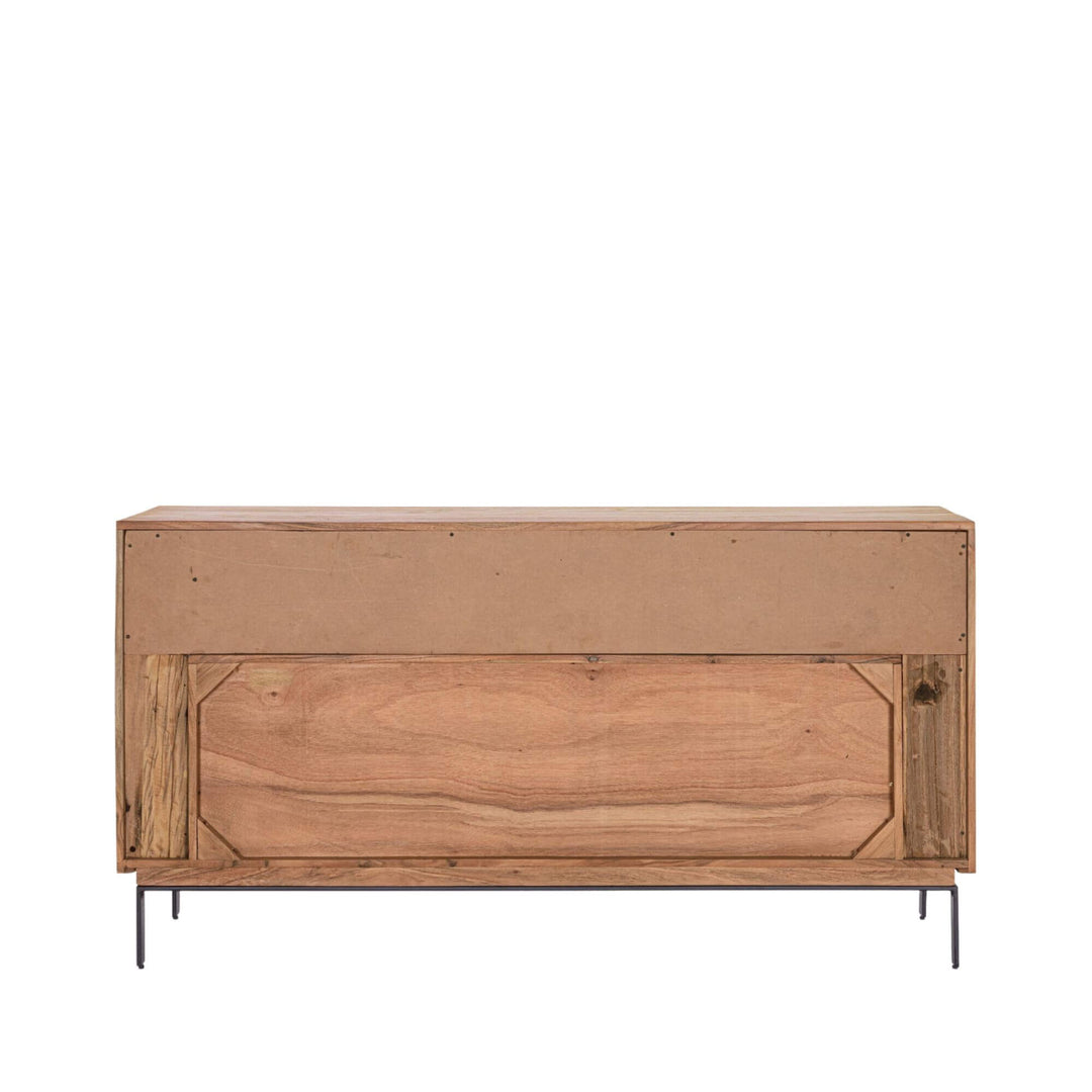 Rear view of the Noor buffet highlighting its wide proportions and natural wood grain.