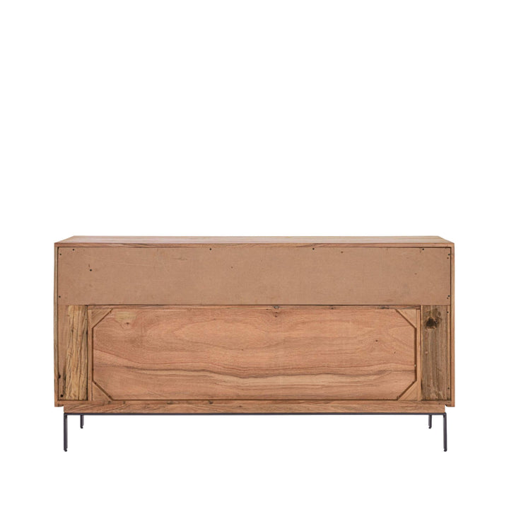Rear view of the Noor buffet highlighting its wide proportions and natural wood grain.