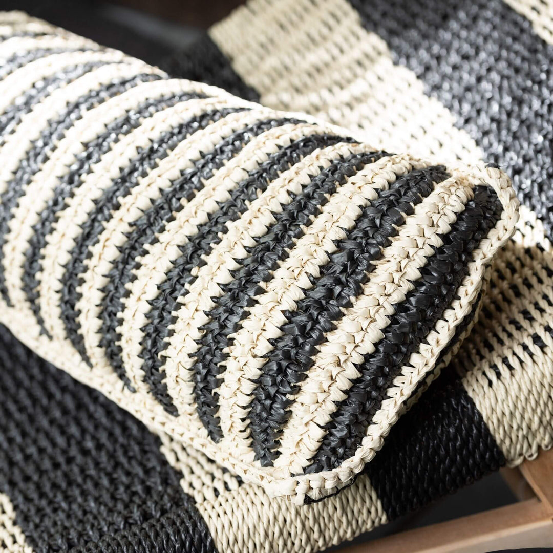 Close-up of black & beige woven polyester texture
