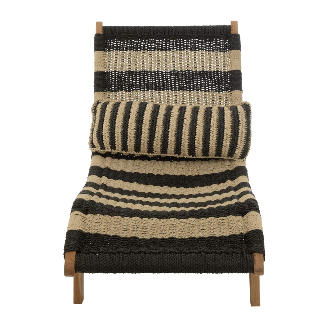 Head-on view highlighting striped polyester weave on sunbed