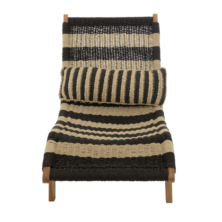 Head-on view highlighting striped polyester weave on sunbed