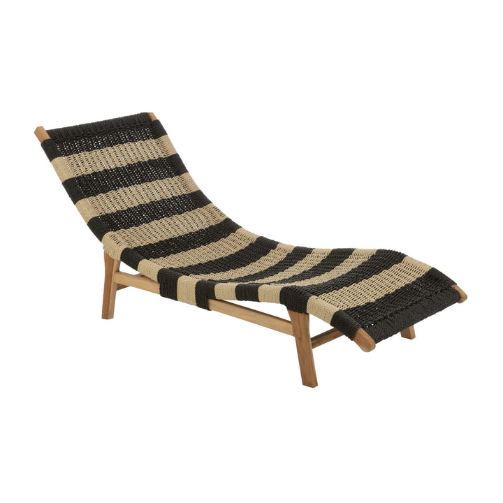 Side profile of teak wood sun lounger showing reclined shape