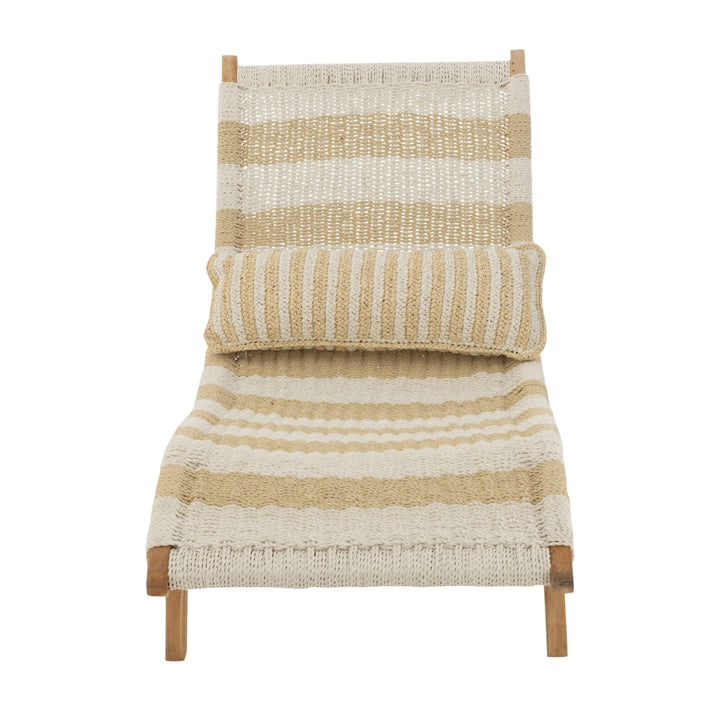 Head-on view of striped white & beige woven sunbed