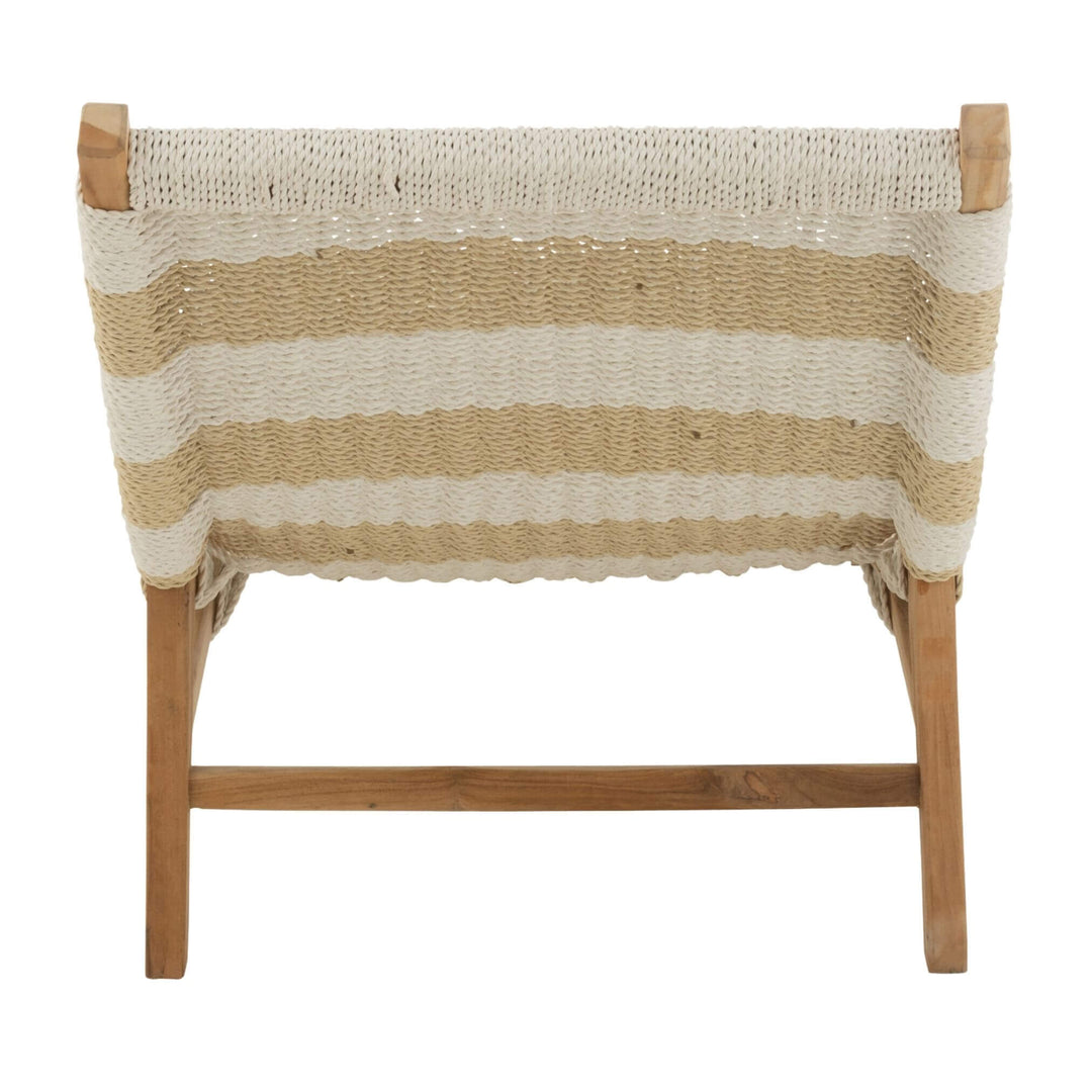 Back view showcasing teak frame and woven polyester seat