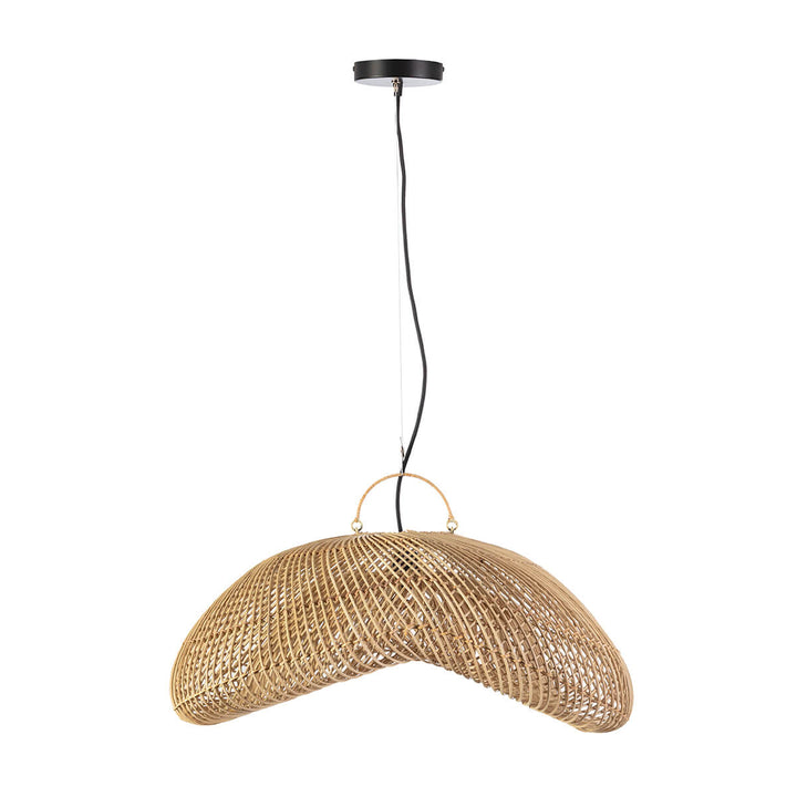 Front view of the Small Nusa Ceiling Lamp crafted from natural handwoven rattan.