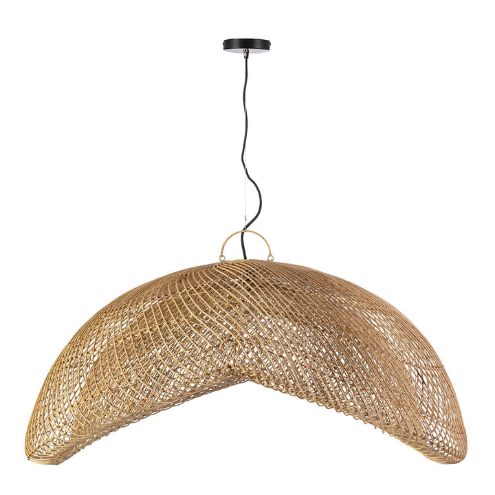 Front view of the Large Nusa Ceiling Lamp crafted from natural handwoven rattan.