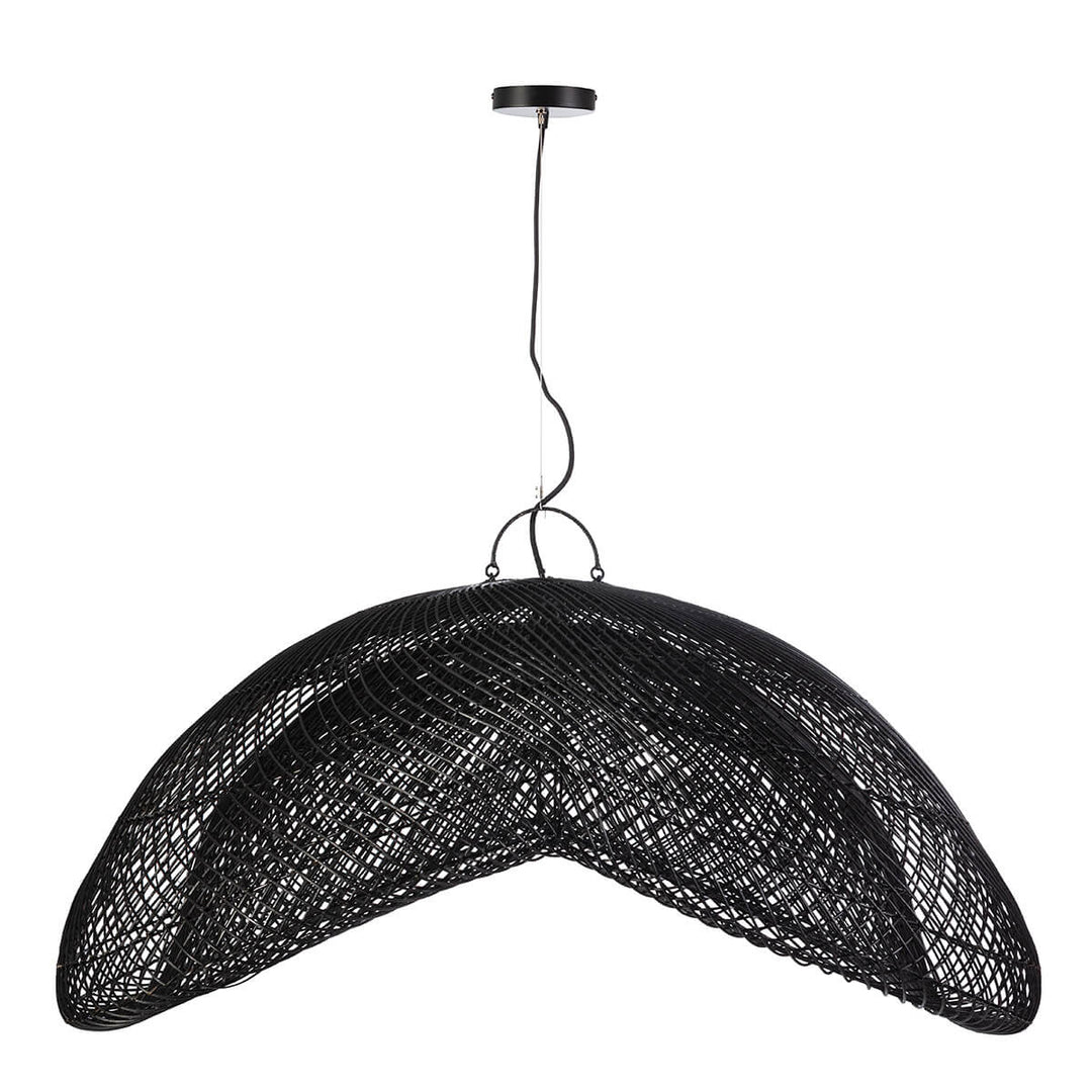 Front view of the Large Nusa Ceiling Lamp crafted from natural handwoven rattan.