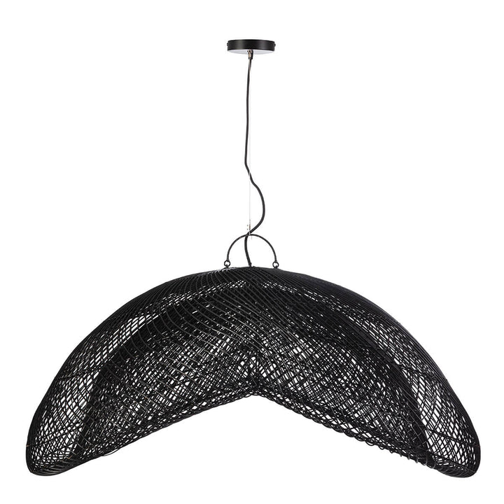 Front view of the Large Nusa Ceiling Lamp crafted from natural handwoven rattan.