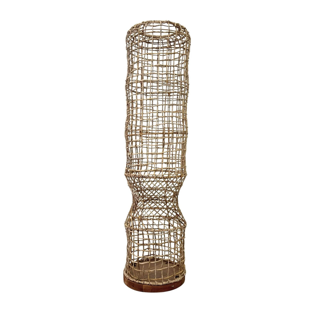 Nusa Floor Lamp tall cylindrical shape made from banana leaf fibers.