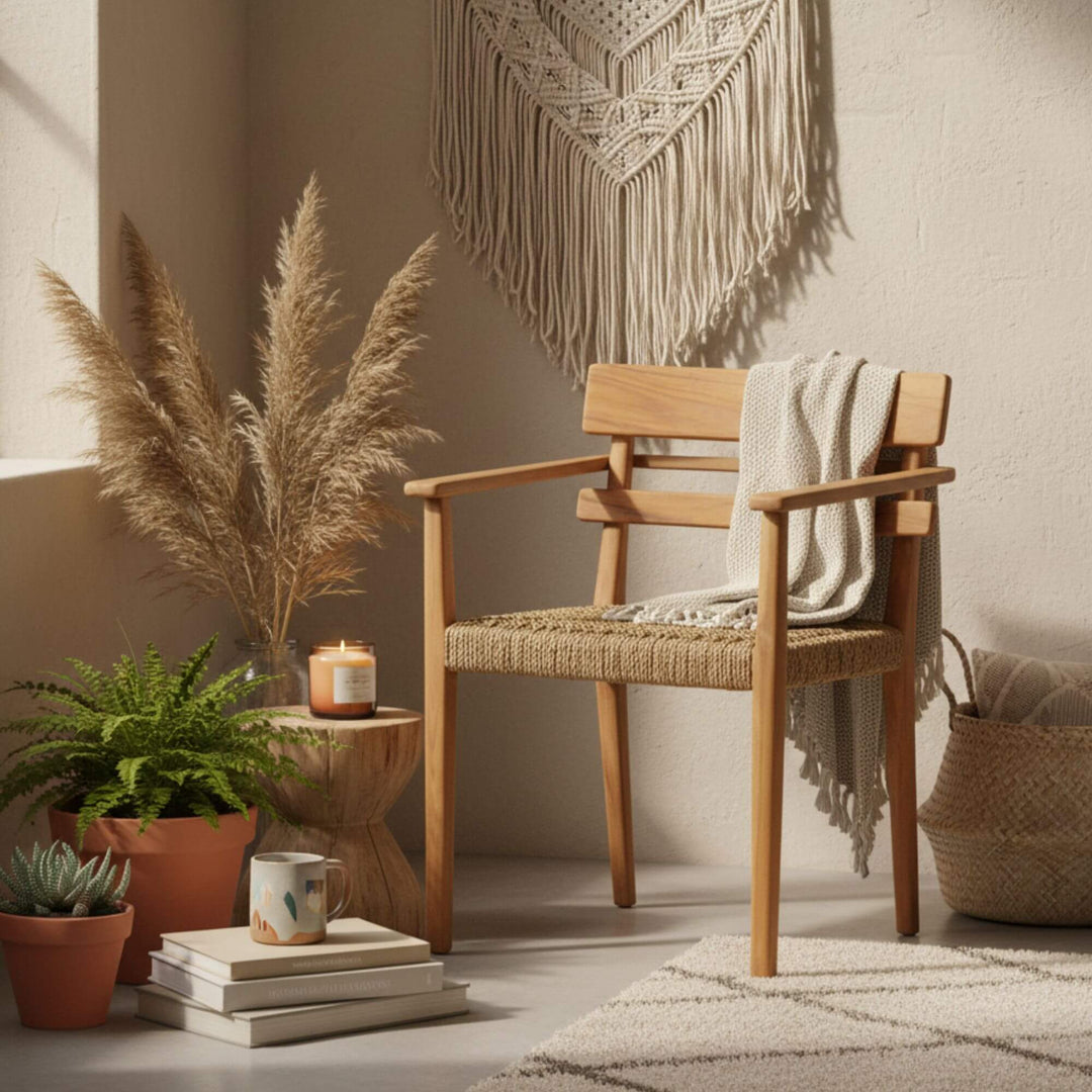 Cozy indoor setting with Nuva teak wood dining chair