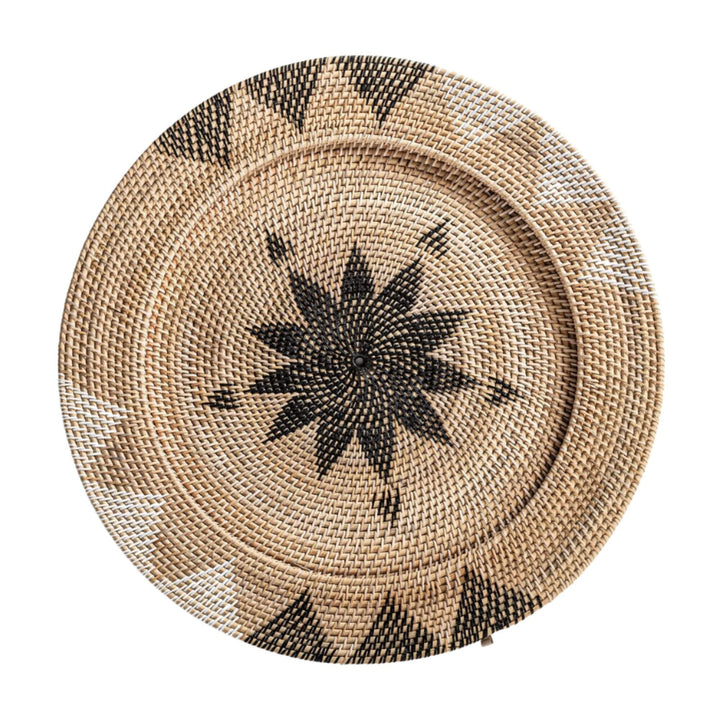 Nyis Collection Plate F handwoven from natural rattan with black star motif.