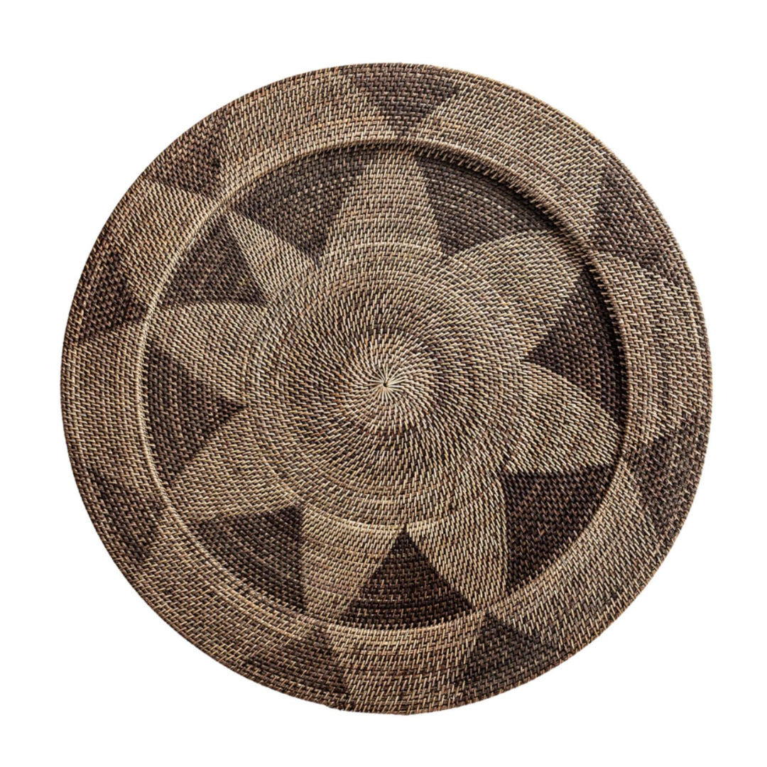 Nyis Collection Plate E handwoven from rattan with geometric star pattern.