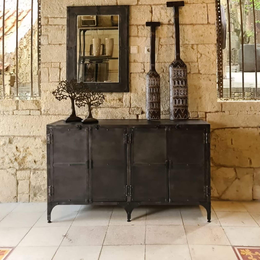 New York Buffet small size in matte black iron with industrial design.