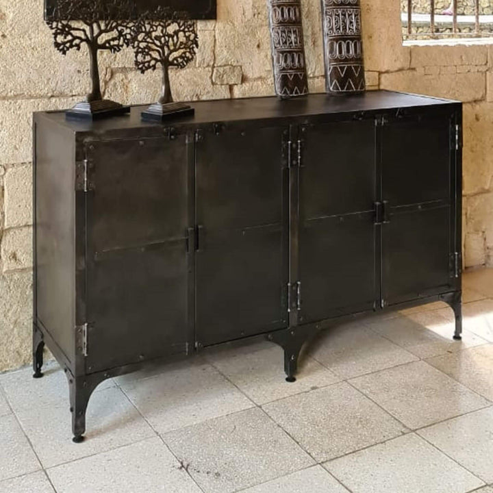 Side view of New York Buffet showing sleek iron frame.