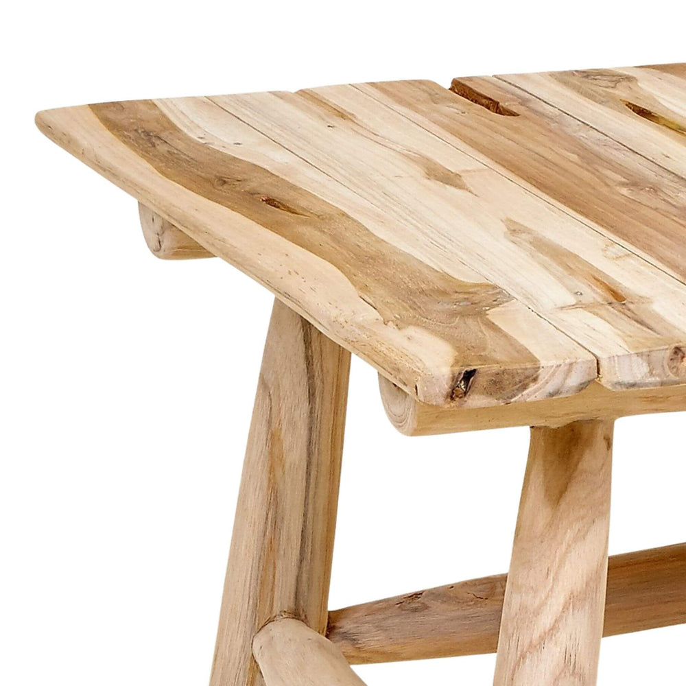 “Solid teak wood Nikko Coffee Table with clean lines and organic grain patterns.”