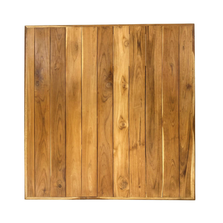 Top view of the Oahu teak coffee table highlighting the natural wood grain and plank construction