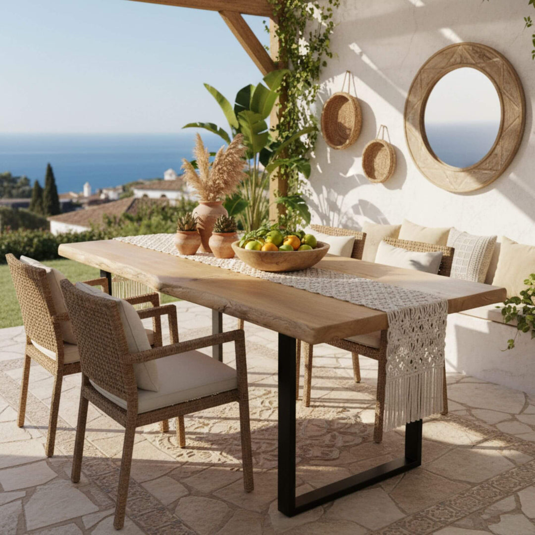 Outdoor-inspired interior with the Oak Dining Table styled in a bright dining area.