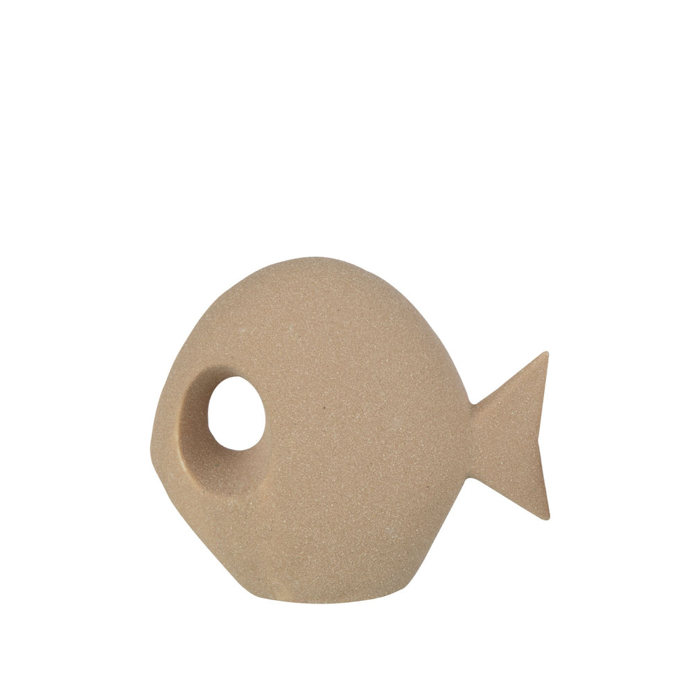 Individual round fish decorative figure from the Ocean Collection in a sand tone.