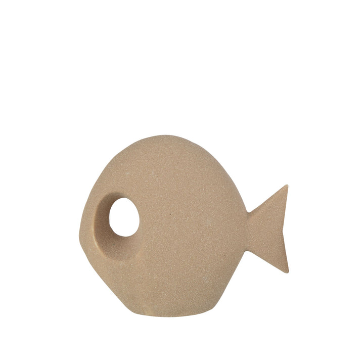 Individual round fish decorative figure from the Ocean Collection in a sand tone.