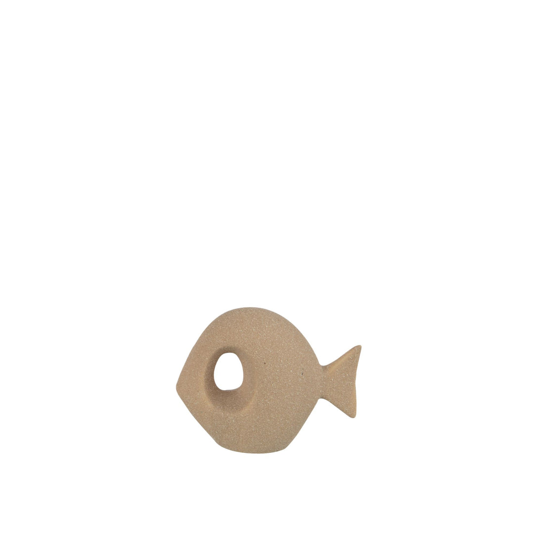 Individual round fish decorative figure from the Ocean Collection in a sand tone.