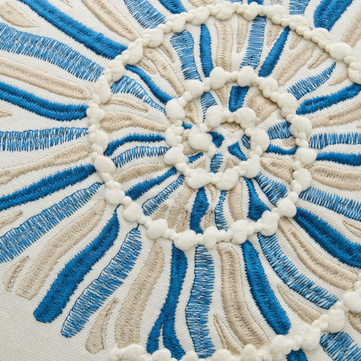Close-up detail of the embroidered shell design and textured fabric.