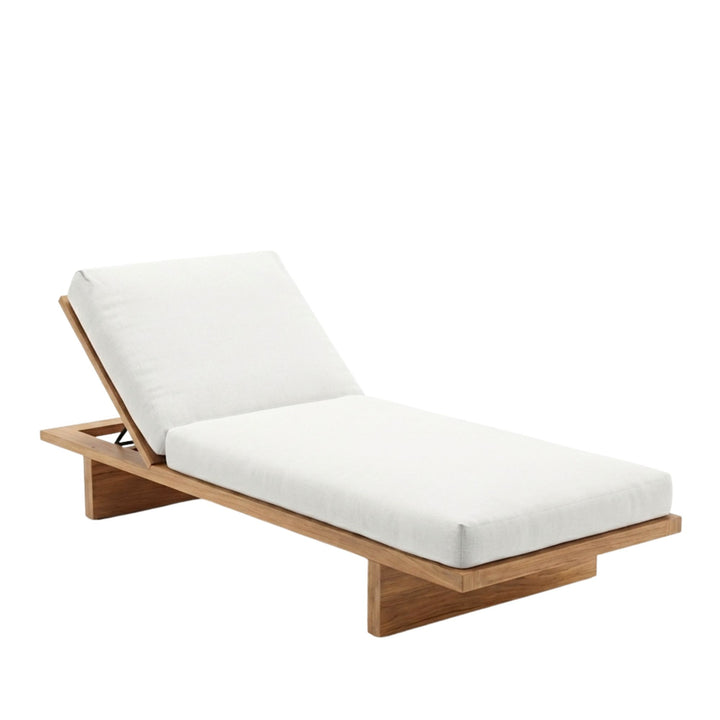 Front view of the Ocume sunbed in okoume wood with adjustable backrest.