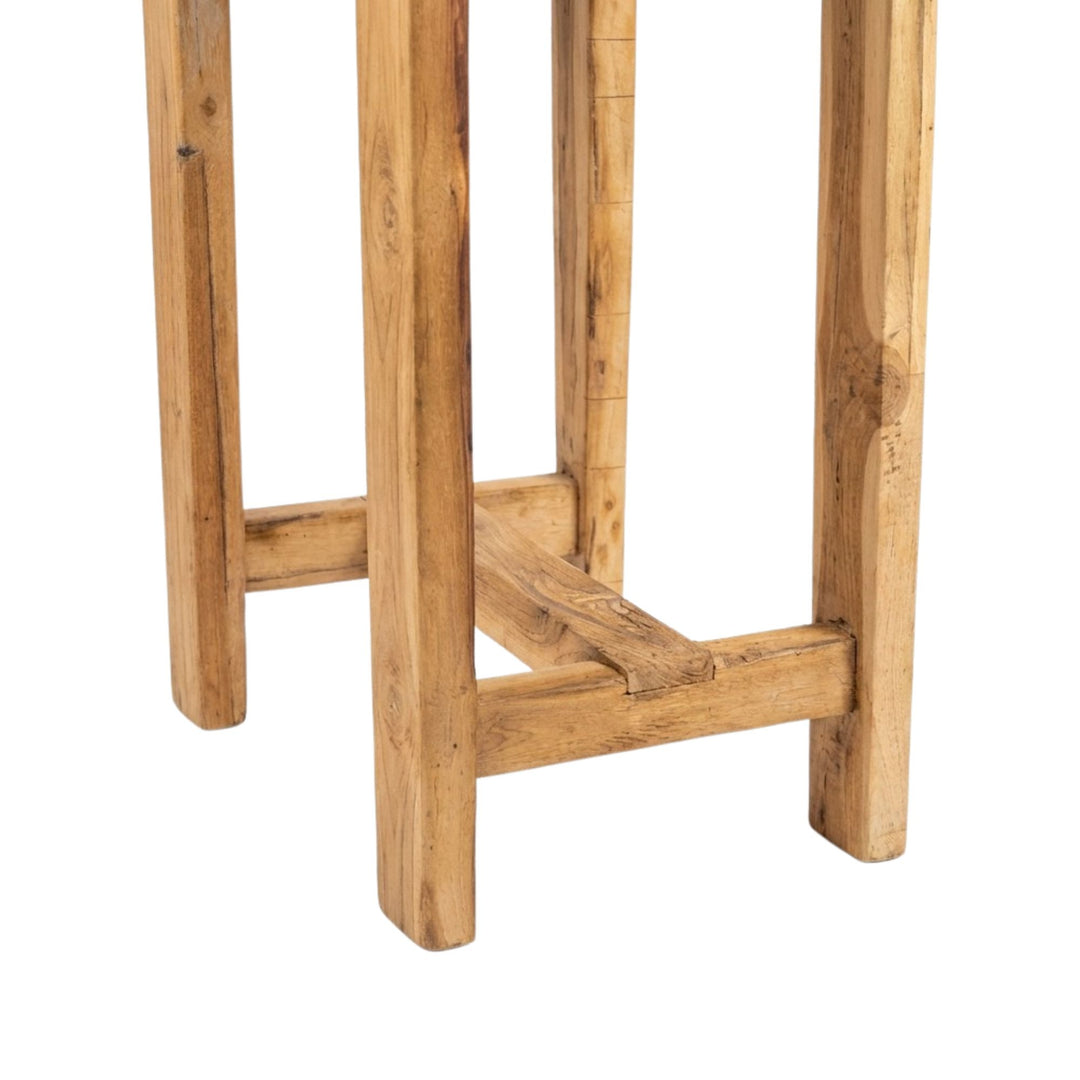 Detail view of Old Bar Stool legs highlighting the aged sheesham wood texture and grain.