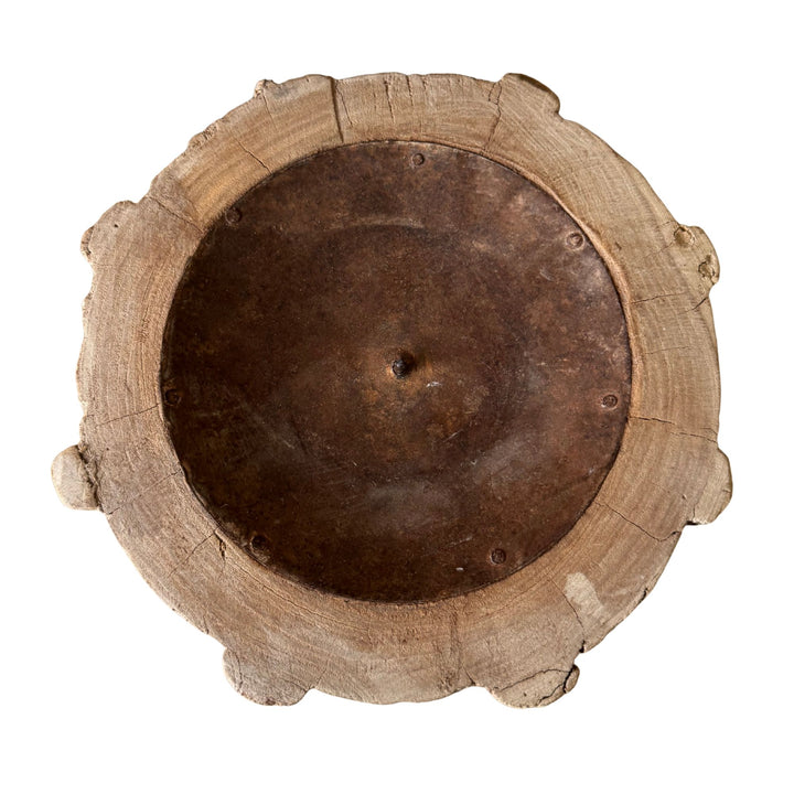 Top view of the candle holder highlighting the natural wood cavity and candle placement.
