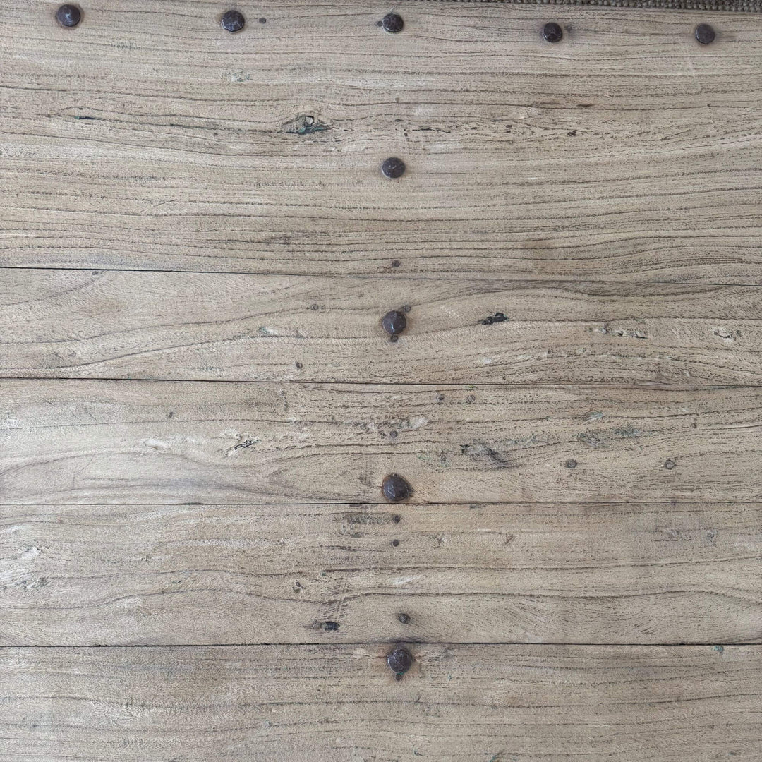 Top view showing the natural aged wood grain and nail marks.