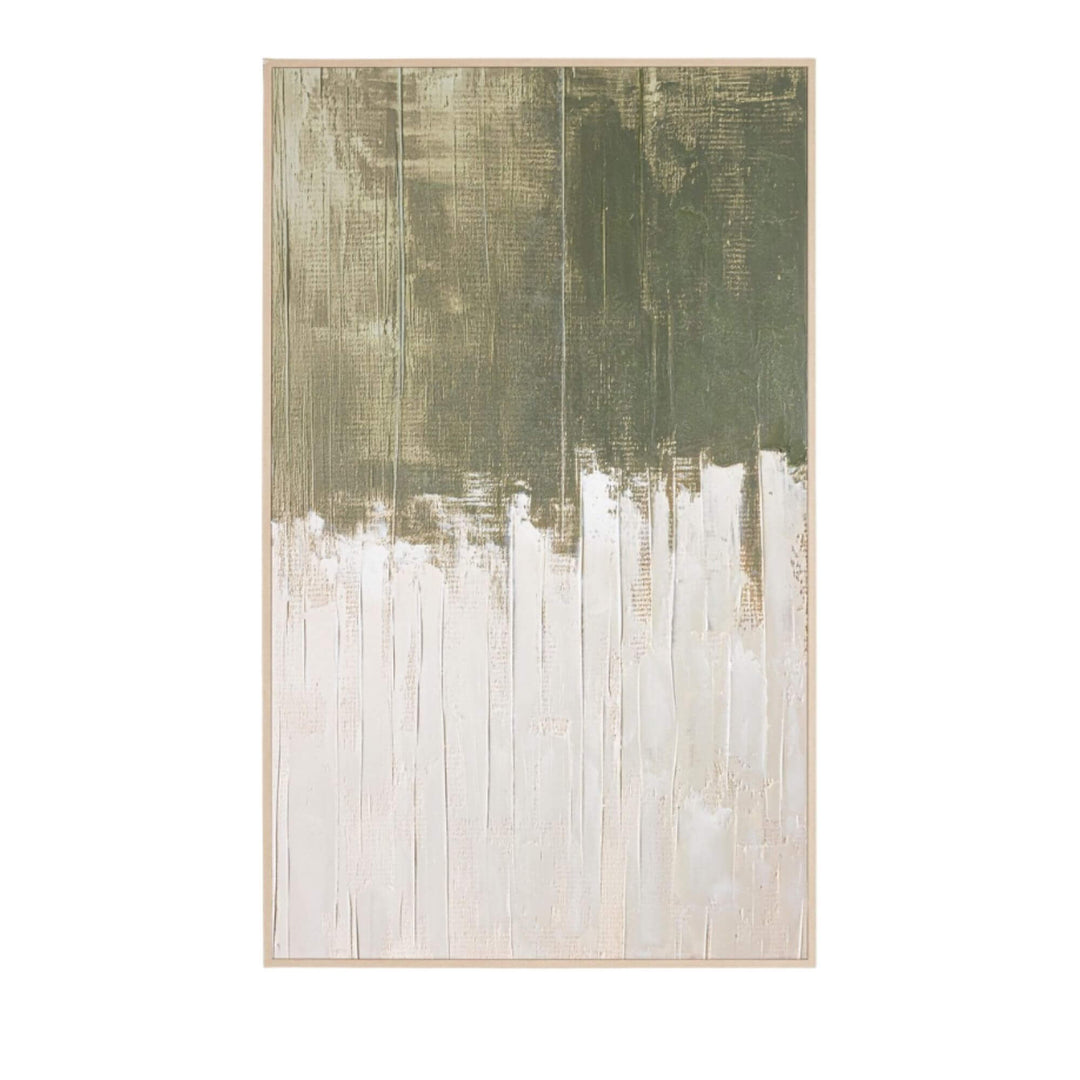 Front view of the Olive Fade painting showcasing layered olive green and neutral textures.