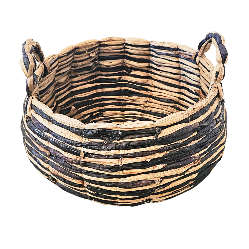 Large Oludeniz basket with looped side handles, angled view