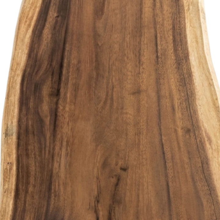 Close-up detail of the suar wood grain, knots, and natural imperfections.