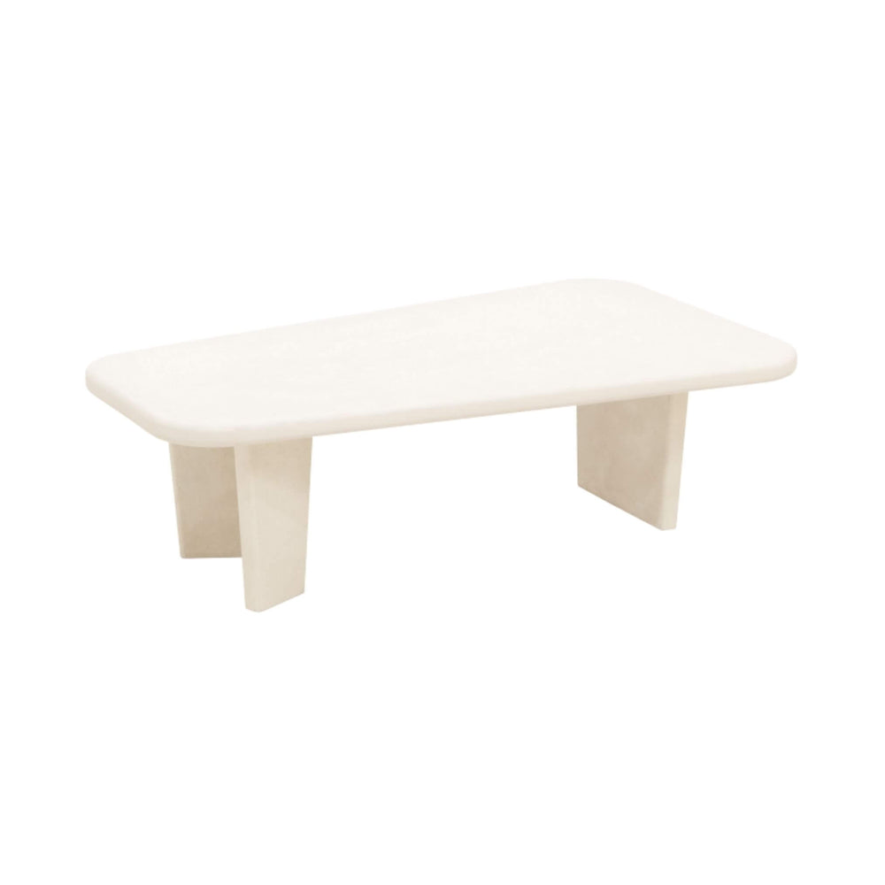 Onda microcement coffee table with off-white top and legs, front view