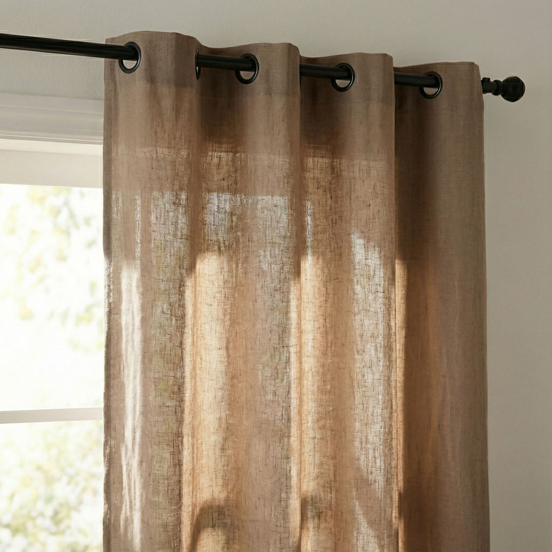 Close-up detail of the Opera curtain highlighting the woven cotton and linen blend.