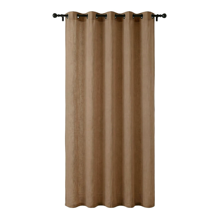 Full-length view of the Opera curtain showing its natural cotton-linen texture and elegant drape.