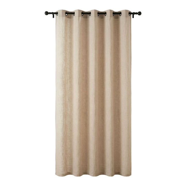 Full-length view of the Opera curtain showing its natural cotton-linen texture and elegant drape.